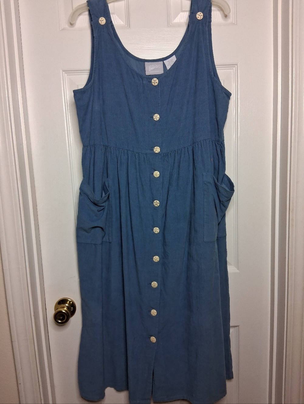 Vintage Cornflower Blue Button-Front Sundress with Pockets Size Med P